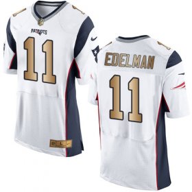 Wholesale Cheap Nike Patriots #11 Julian Edelman White Men\'s Stitched NFL New Elite Gold Jersey