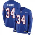 Wholesale Cheap Nike Bills #34 Thurman Thomas Royal Blue Team Color Men's Stitched NFL Limited Therma Long Sleeve Jersey