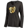 Wholesale Cheap Women's Washington Nationals Gold Collection Long Sleeve V-Neck Tri-Blend T-Shirt Black