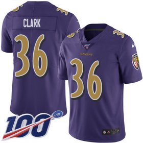 Wholesale Cheap Nike Ravens #36 Chuck Clark Purple Youth Stitched NFL Limited Rush 100th Season Jersey