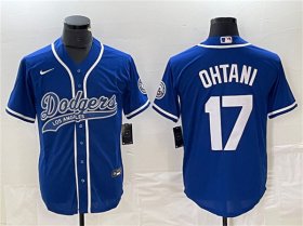 Cheap Men\'s Los Angeles Dodgers #17 Shohei Ohtani Blue Cool Base With Patch Stitched Baseball Jersey