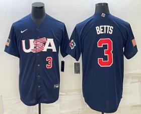 Cheap Men\'s USA Baseball #3 Mookie Betts Number 2023 Navy World Baseball Classic Stitched Jerseys