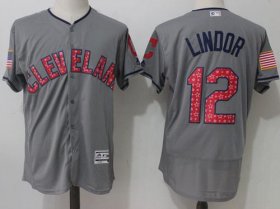 Wholesale Cheap Indians #12 Francisco Lindor Grey Fashion Stars & Stripes Flexbase Authentic Stitched MLB Jersey