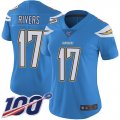 Wholesale Cheap Nike Chargers #17 Philip Rivers Electric Blue Alternate Women's Stitched NFL 100th Season Vapor Limited Jersey
