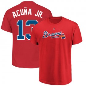 Wholesale Cheap Atlanta Braves #13 Ronald Acu?a Jr. Majestic Official Name & Number T-Shirt Red