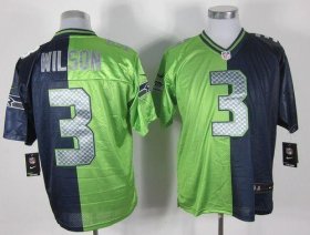 Wholesale Cheap Nike Seahawks #3 Russell Wilson Steel Blue/Green Men\'s Stitched NFL Elite Split Jersey