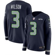 Wholesale Cheap Nike Seahawks #3 Russell Wilson Steel Blue Team Color Women's Stitched NFL Limited Therma Long Sleeve Jersey