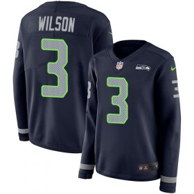 Wholesale Cheap Nike Seahawks #3 Russell Wilson Steel Blue Team Color Women\'s Stitched NFL Limited Therma Long Sleeve Jersey