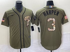 Wholesale Cheap Men\'s Philadelphia Phillies #3 Bryce Harper Green Salute to Service Cool Base Stitched Nike Jersey