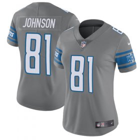 Wholesale Cheap Nike Lions #81 Calvin Johnson Gray Women\'s Stitched NFL Limited Rush Jersey
