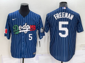 Wholesale Cheap Men\'s Los Angeles Dodgers #5 Freddie Freeman Number Navy Blue Pinstripe 2020 World Series Cool Base Nike Jersey