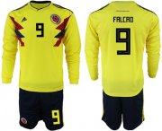Wholesale Cheap Colombia #9 Falcao Home Long Sleeves Soccer Country Jersey