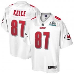 Wholesale Cheap Men\'s Kansas City Chiefs #87 Travis Kelce NFL Pro Line White Super Bowl LIV Champions Jersey