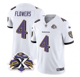 Wholesale Cheap Men\'s Baltimore Ravens #4 Zay Flowers White 2023 F.U.S.E With Patch Throwback Vapor Limited Stitched Jersey