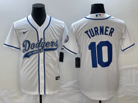 Wholesale Cheap Men\'s Los Angeles Dodgers #10 Justin Turner White With Patch Cool Base Stitched Baseball Jersey1