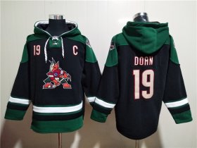 Wholesale Cheap Men\'s Arizona Coyotes #19 Shane Doan Black Green Ageless Must-Have Lace-Up Pullover Hoodie