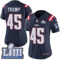 Wholesale Cheap Nike Patriots #45 Donald Trump Navy Blue Super Bowl LIII Bound Women's Stitched NFL Limited Rush Jersey