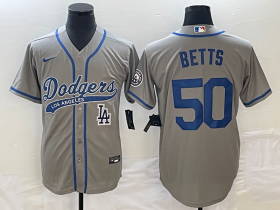 Wholesale Cheap Men\'s Los Angeles Dodgers #50 Mookie Betts Grey With Patch Cool Base Stitched Baseball Jersey