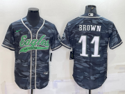 Wholesale Cheap Men's Philadelphia Eagles #11 AJ Brown Grey Camo With Patch Cool Base Stitched Baseball Jersey