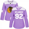 Wholesale Cheap Adidas Blackhawks #92 Alexander Nylander Purple Authentic Fights Cancer Women's Stitched NHL Jersey