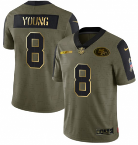 Wholesale Cheap Men\'s Olive San Francisco 49ers #8 Steve Young 2021 Camo Salute To Service Golden Limited Stitched Jersey
