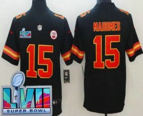 Cheap Men\'s Kansas City Chiefs #15 Patrick Mahomes Limited Black Super Bowl LVII Vapor Jersey
