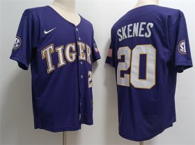 Cheap Men\'s LSU Tigers #20 Paul Skenes Purple Stitched Baseball Jersey