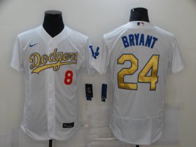 Wholesale Cheap Men\'s Los Angeles Dodgers #8 #24 Kobe Bryant White Gold Sttiched Nike MLB Flex Base Jersey