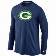 Wholesale Cheap Nike Green Bay Packers Logo Long Sleeve T-Shirt Dark Blue