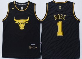 Wholesale Cheap Chicago Bulls #1 Derrick Rose Revolution 30 Swingman 2014 Black With Gold Jersey