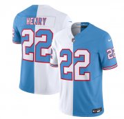 Wholesale Cheap Men's Tennessee Titans #22 Derrick Henry White Blue 2023 F.U.S.E. Split Vapor Limited Throwback Football Stitched Jersey