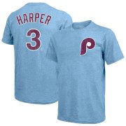 Wholesale Cheap Philadelphia Phillies #3 Bryce Harper Majestic Threads Name & Number Tri-Blend T-Shirt Light Blue