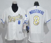 Wholesale Cheap Royals #8 Mike Moustakas White Flexbase Authentic 2015 World Series Champions Gold Program Cool Base Women's Stitched MLB Jersey