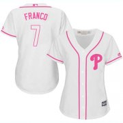 Wholesale Cheap Phillies #7 Maikel Franco White/Pink Fashion Women's Stitched MLB Jersey