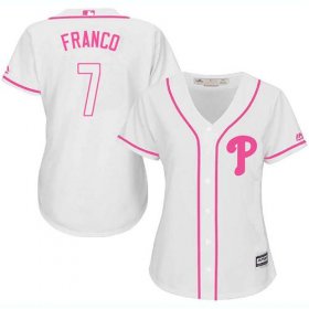 Wholesale Cheap Phillies #7 Maikel Franco White/Pink Fashion Women\'s Stitched MLB Jersey