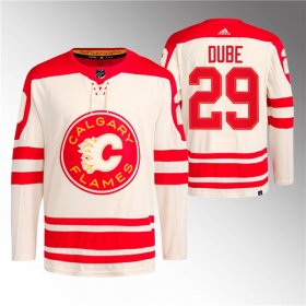 Cheap Men\'s Calgary Flames #29 Dillon Dube 2023 Cream Classic Primegreen Stitched Jersey