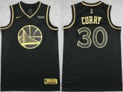 Wholesale Cheap Men's Golden State Warriors #30 Stephen Curry Black Gold Stitched Jersey
