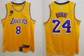 Wholesale Cheap Men\'s Los Angeles Lakers #8 #24 Kobe Bryant Yellow With KB Patch 2020 Nike Wish Swingman Stitched NBA Jersey