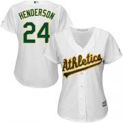 Wholesale Cheap Athletics #24 Rickey Henderson White Home Women's Stitched MLB Jersey