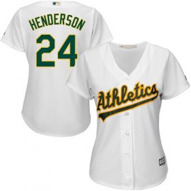 Wholesale Cheap Athletics #24 Rickey Henderson White Home Women\'s Stitched MLB Jersey