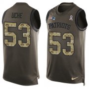 Wholesale Cheap Nike Patriots #53 Josh Uche Green Men's Stitched NFL Limited Salute To Service Tank Top Jersey