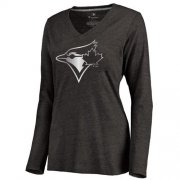 Wholesale Cheap Women's Toronto Blue Jays Platinum Collection Long Sleeve V-Neck Tri-Blend T-Shirt Black