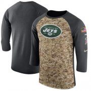 Wholesale Cheap Men's New York Jets Nike Camo Anthracite Salute to Service Sideline Legend Performance Three-Quarter Sleeve T-Shirt