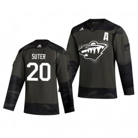 Wholesale Cheap Minnesota Wild #20 Ryan Suter Adidas 2019 Veterans Day Men\'s Authentic Practice NHL Jersey Camo
