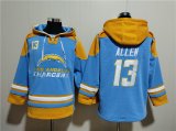 Wholesale Cheap Men's Los Angeles Chargers #13 Keenan Allen Blue Ageless Must-Have Lace-Up Pullover Hoodie