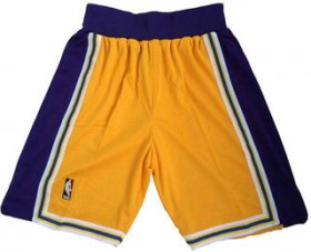 Wholesale Cheap Men\'s Los Angeles Lakers Yellow Hardwood Classics Soul Swingman Throwback Shorts
