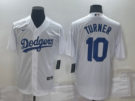 Wholesale Cheap Men\'s Los Angeles Dodgers #10 Justin Turner White Stitched MLB Cool Base Nike Jersey