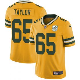 Wholesale Cheap Nike Packers #65 Lane Taylor Yellow Men\'s 100th Season Stitched NFL Limited Rush Jersey