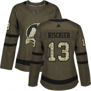 Wholesale Cheap Adidas Devils #13 Nico Hischier Green Salute to Service Women's Stitched NHL Jersey
