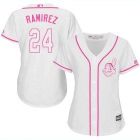 Wholesale Cheap Indians #24 Manny Ramirez White/Pink Fashion Women\'s Stitched MLB Jersey